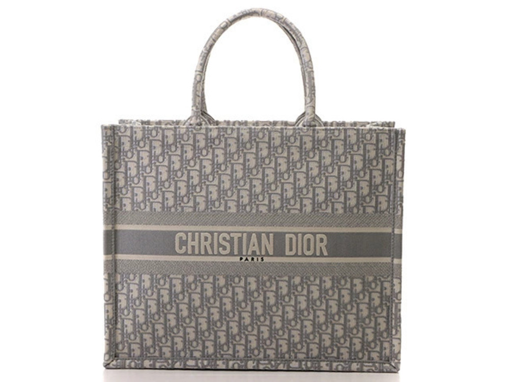 Christian Dior Oblique Book Tote Embroidered Gray Bag